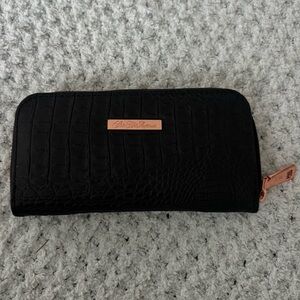 Saks Fifth Avenue Black Croc-Embossed Wallet with Rose Gold Details